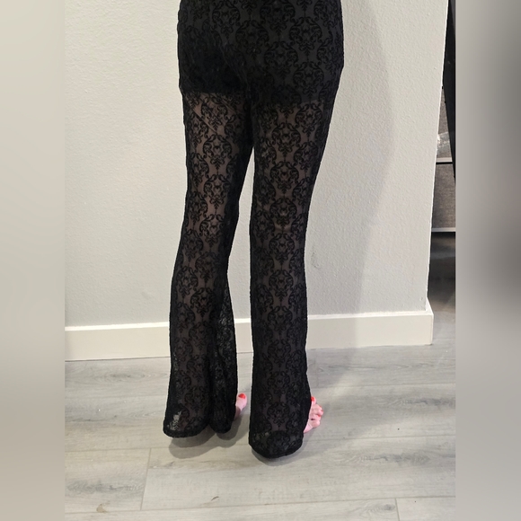 NWT Rare Disturbia Delena Flared Jumpsuit Goth Sheer Flocked Spider Ruffle XS - Picture 14 of 16